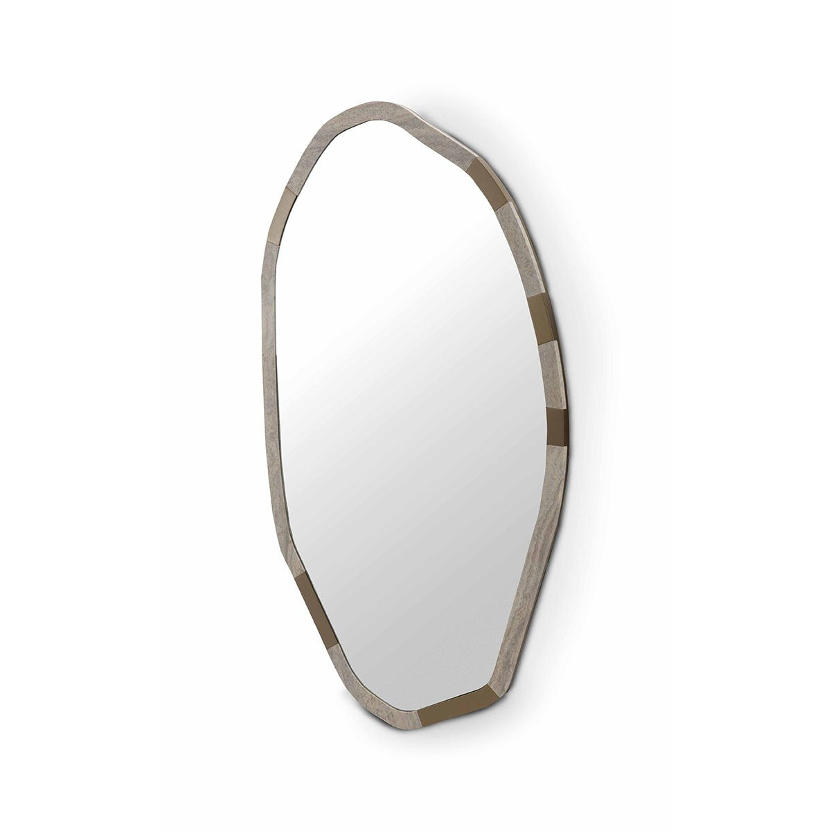 Maison Debrah Zerix wall mirror framed in matte silver travertine with brass inner frame — view 2