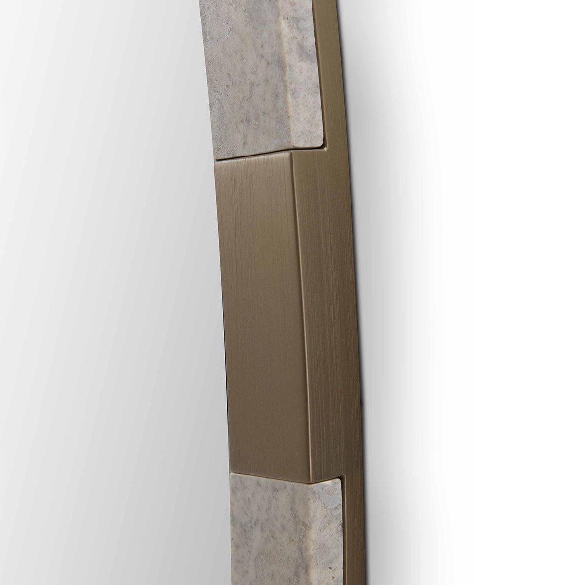 Maison Debrah Zerix wall mirror framed in matte silver travertine with brass inner frame — view 7