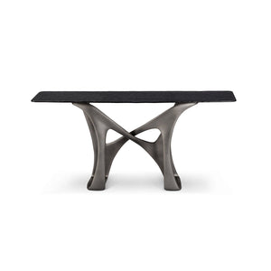 Maison Debrah Drevanne console table with grey molten glass top on sculpted dual-tone base