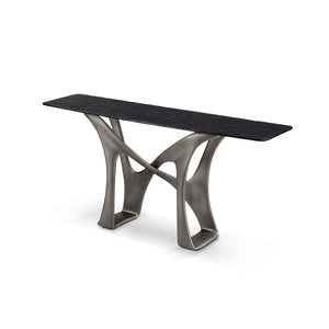 Maison Debrah Drevanne console table with grey molten glass top on sculpted dual-tone base — view 2