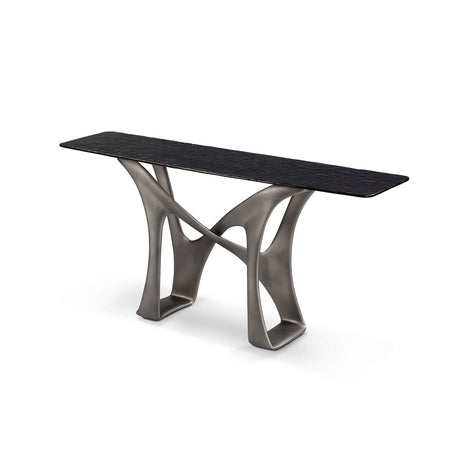 Maison Debrah Drevanne console table with grey molten glass top on sculpted dual-tone base — view 2