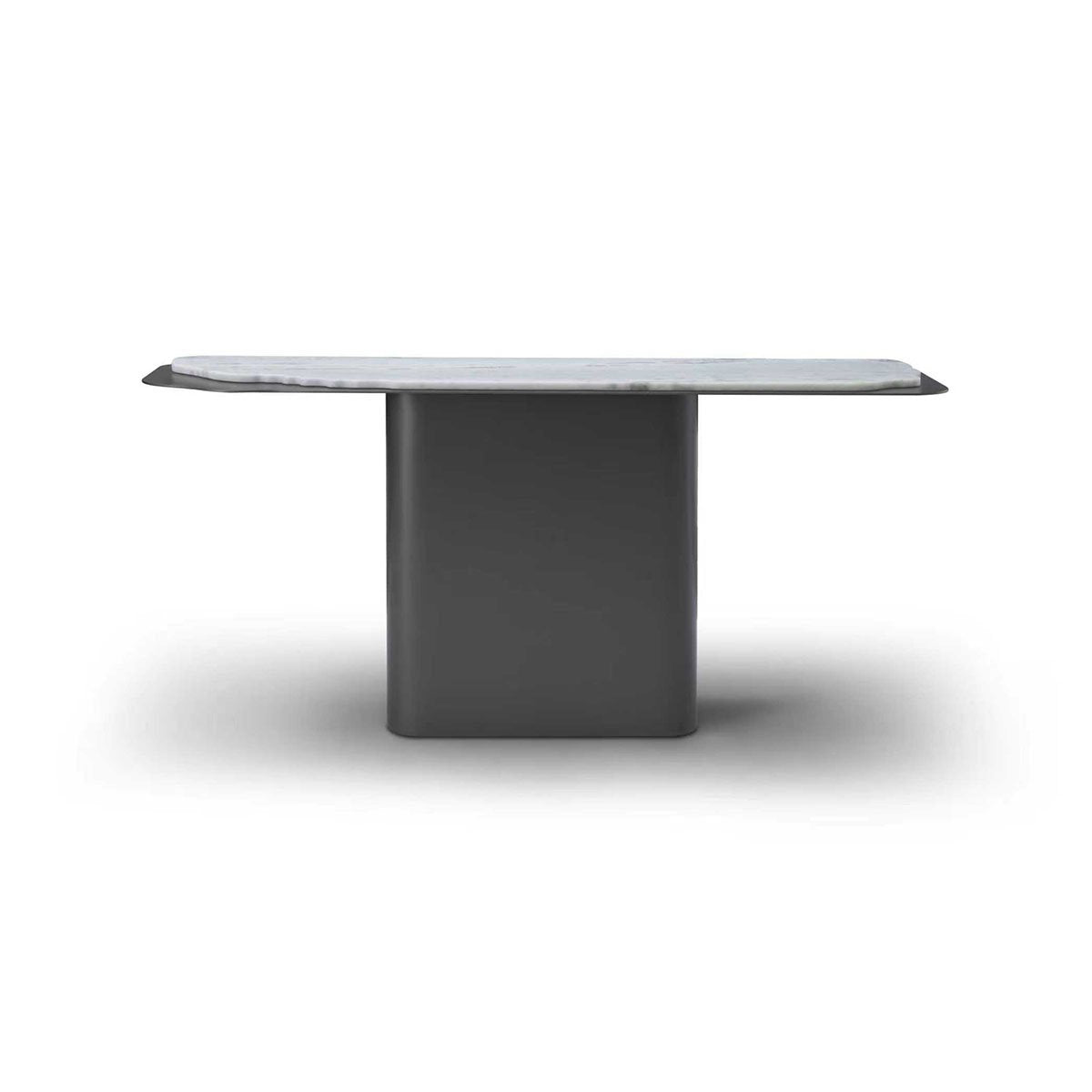Maison Debrah Cyrin console table with leathered Dream Blue marble top on grey metal base