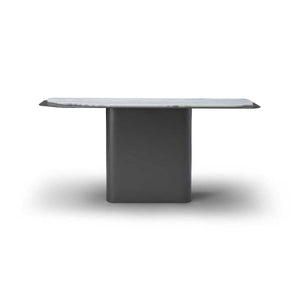 Maison Debrah Cyrin console table with leathered Dream Blue marble top on grey metal base