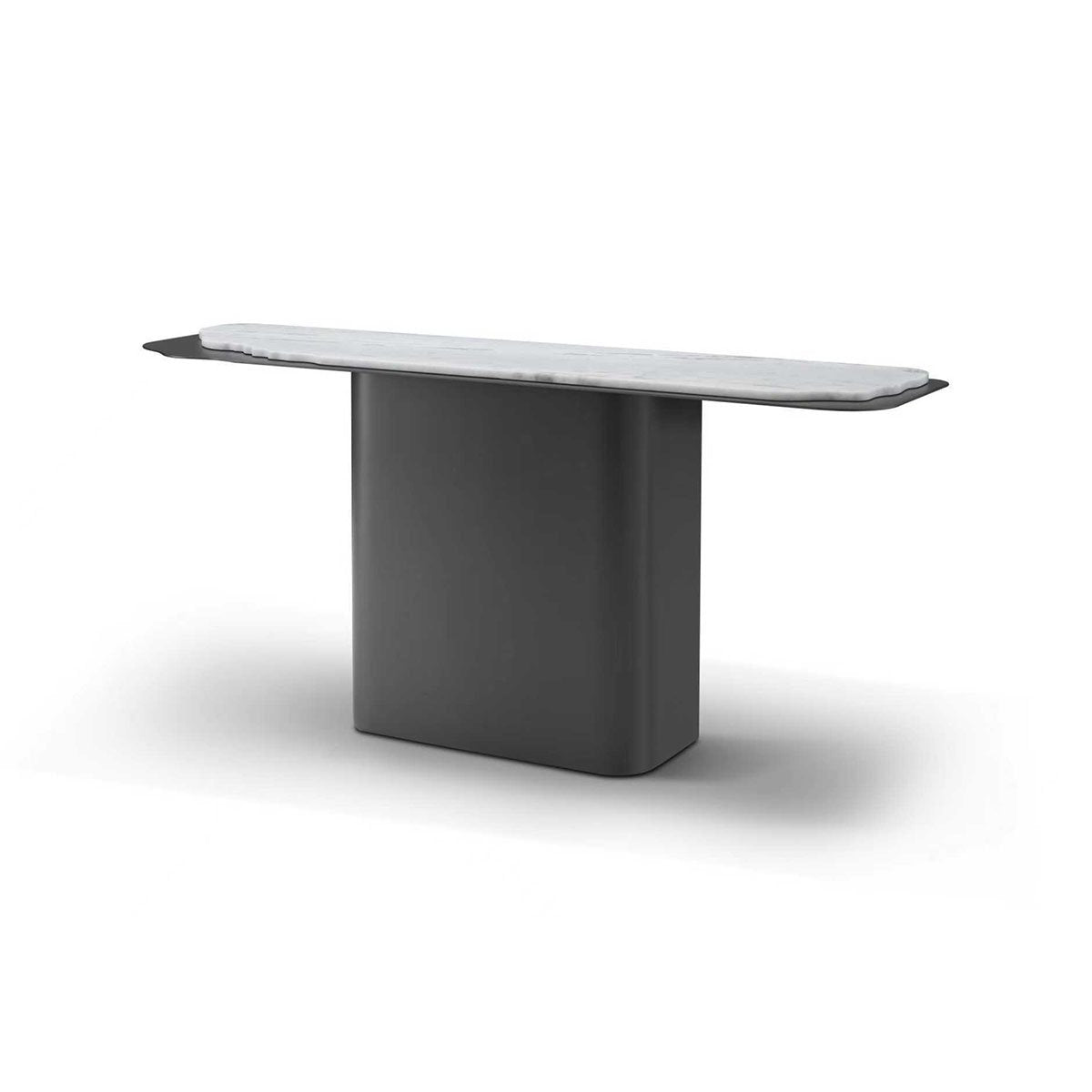 Maison Debrah Cyrin console table with leathered Dream Blue marble top on grey metal base — view 2