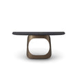 Maison Debrah Lavor console table with dark oak veneer top on an arched brass base