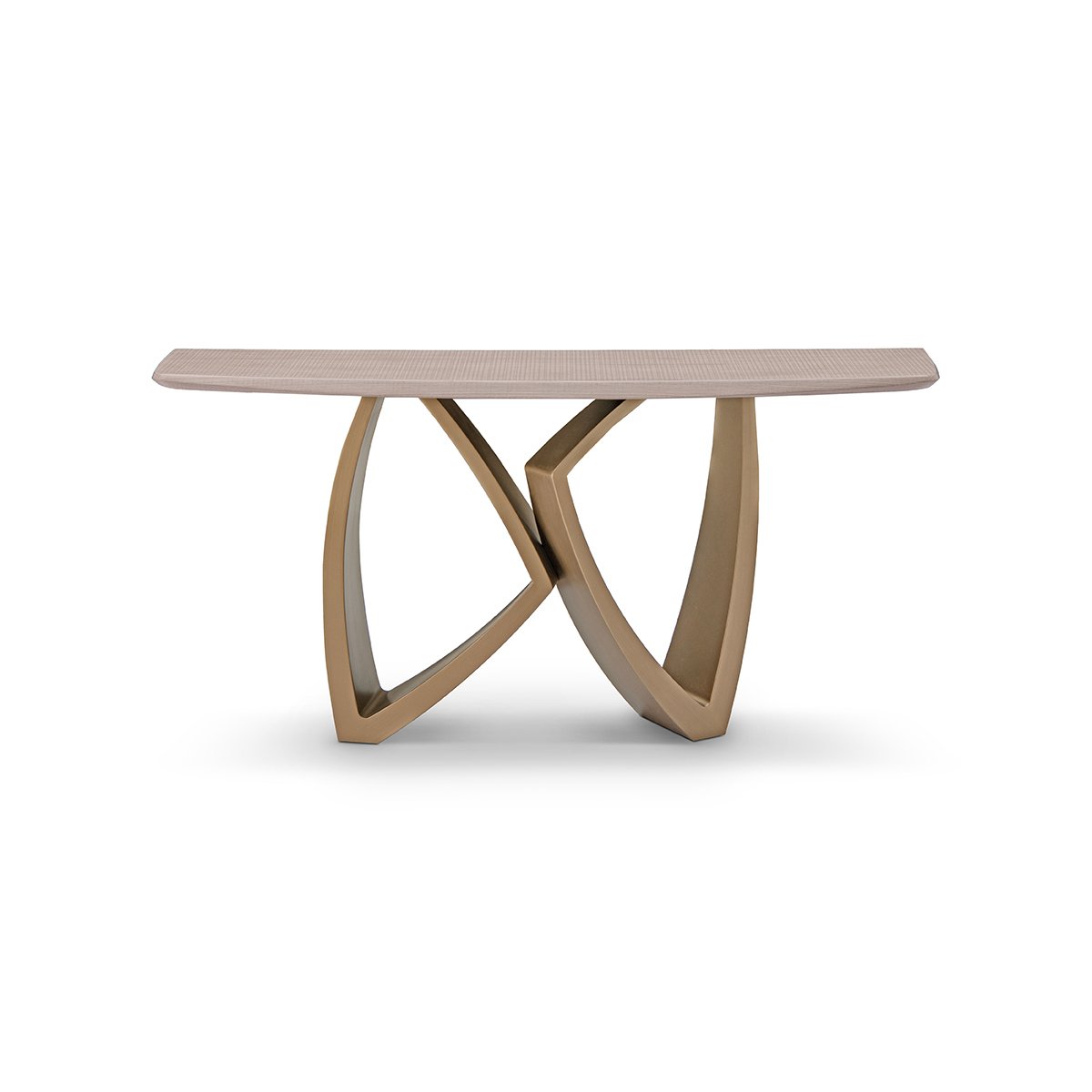 Maison Debrah Arvik light grey elm console table with curved crossing brass legs