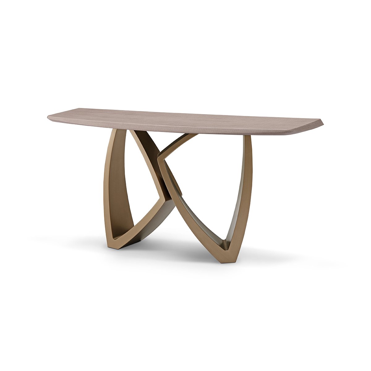 Maison Debrah Arvik light grey elm console table with curved crossing brass legs — view 2