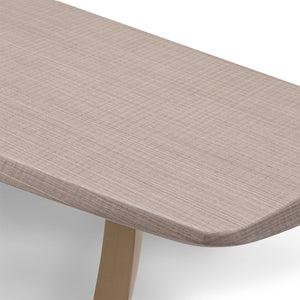 Maison Debrah Arvik light grey elm console table with curved crossing brass legs — view 3