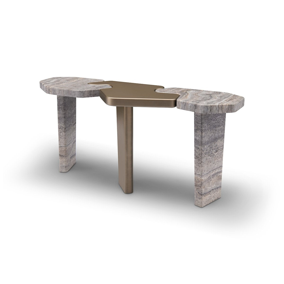 Maison Debrah Varlen travertine and brass console table — view 4