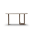 Maison Debrah Brisen silver-grey travertine console table on khaki lacquer blade legs