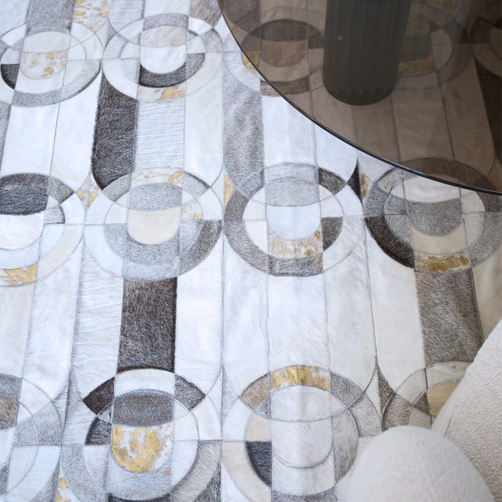 Curvo Gray & Gold Art Hide Rug, Cocolea, , ,