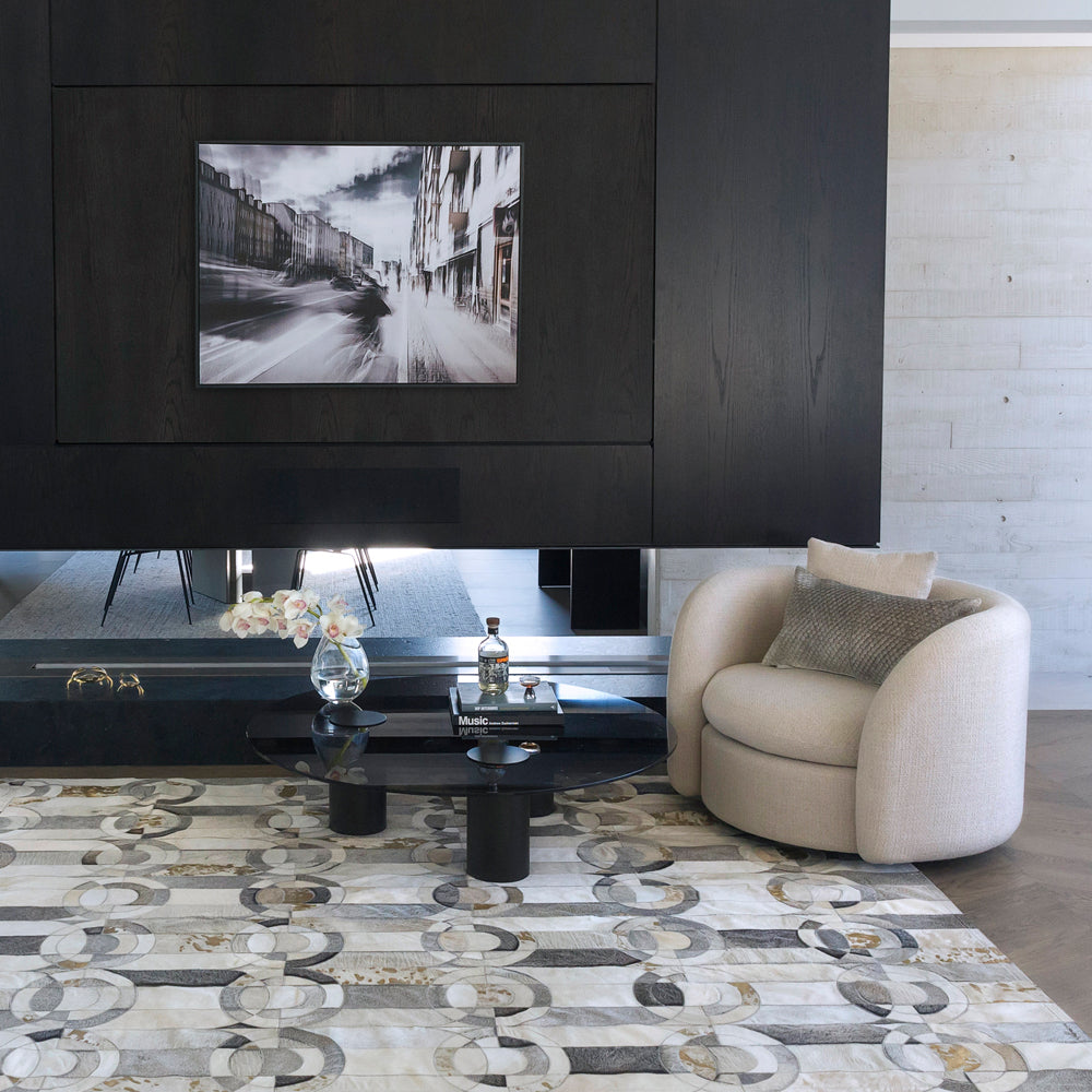 Curvo Gray & Gold Art Hide Rug, Cocolea, , ,