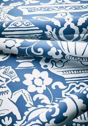 Galway wallpaper in Navy by Natty & Polly, styled in an interior