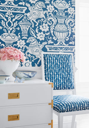 Galway wallpaper in Navy by Natty & Polly, close-up of the pattern and texture