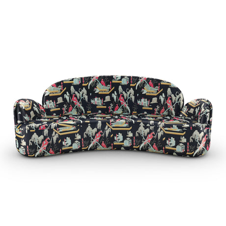 Strings Sofa - Plush Black-Pink Jacquard Fabric, Cocolea, , ,