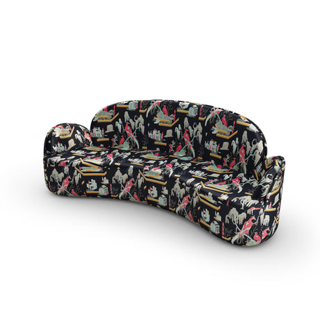 Strings Sofa - Plush Black-Pink Jacquard Fabric, Cocolea, , ,