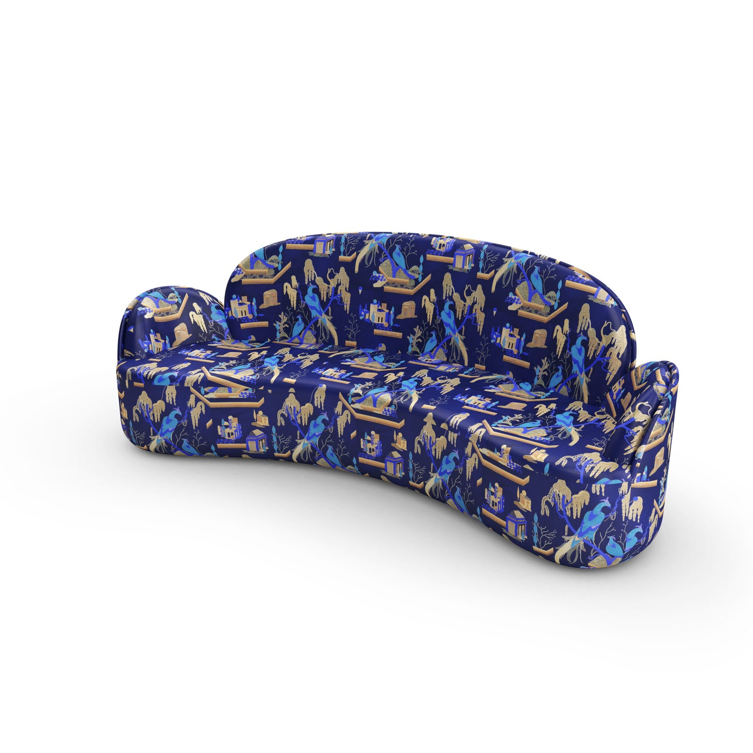 Strings Sofa - Plush Blue Jacquard Fabric, Cocolea, , ,