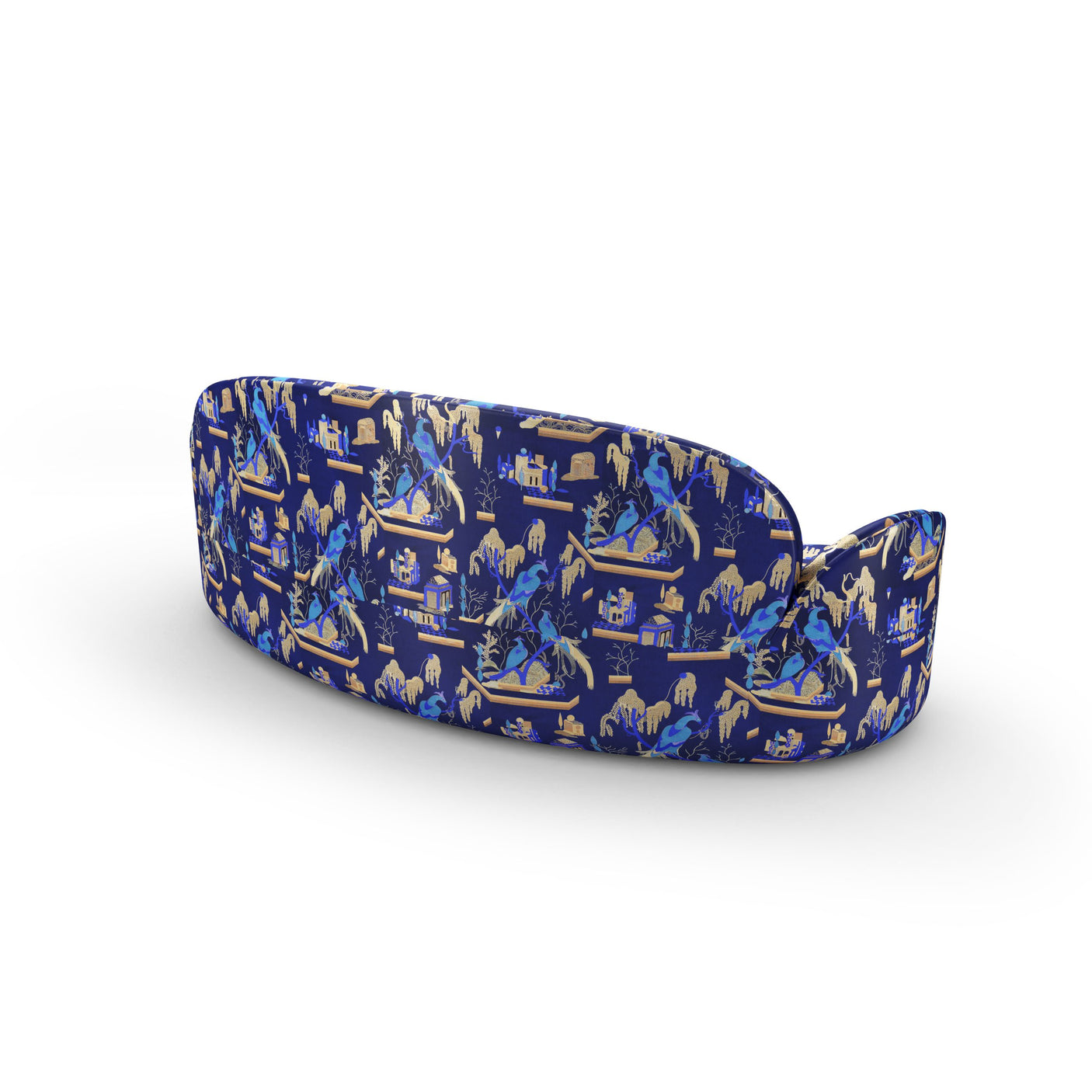 Strings Sofa - Plush Blue Jacquard Fabric Cocolea