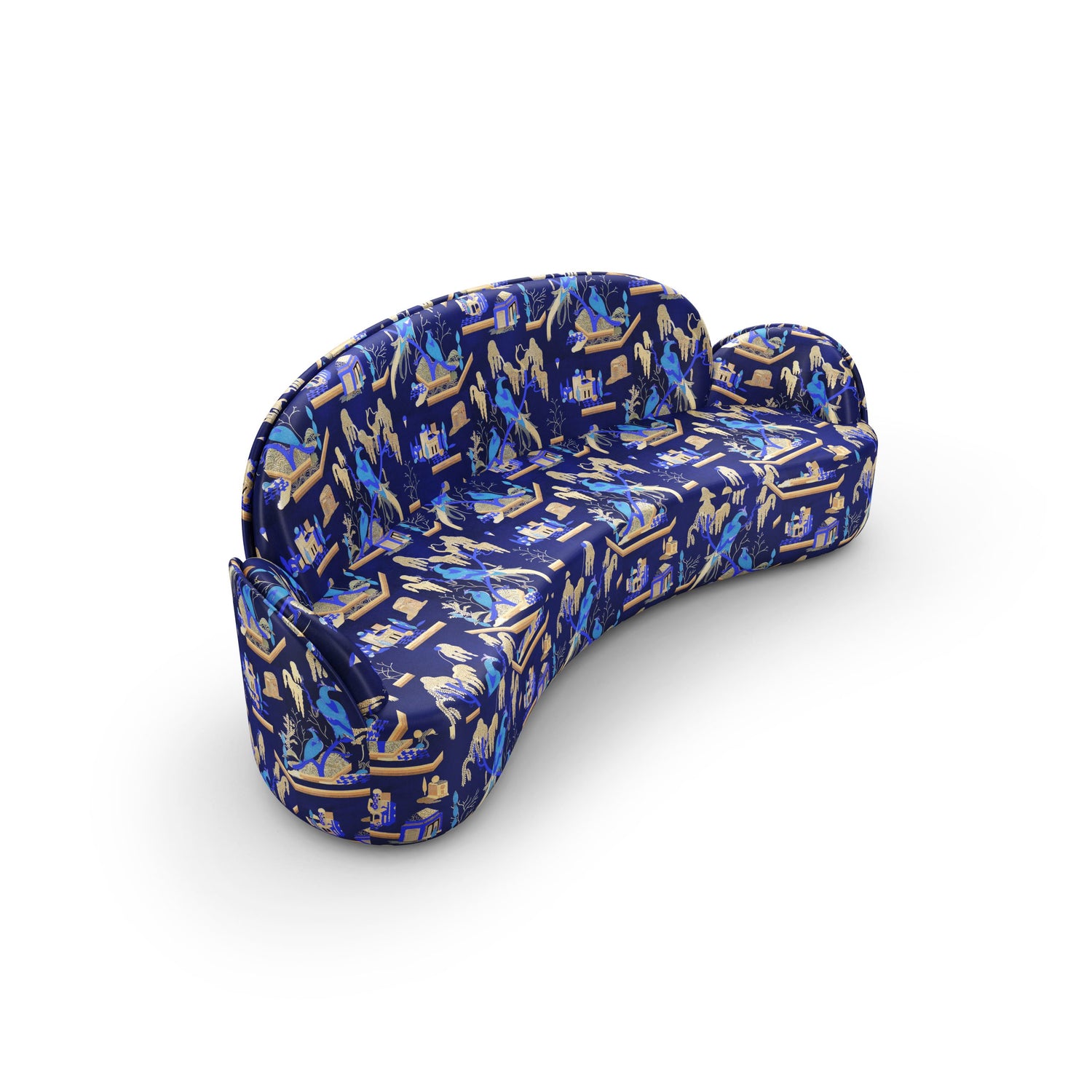 Strings Sofa - Plush Blue Jacquard Fabric, Cocolea, , ,