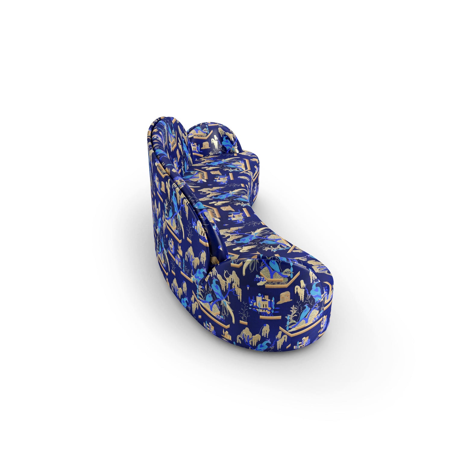 Strings Sofa - Plush Blue Jacquard Fabric, Cocolea, , ,