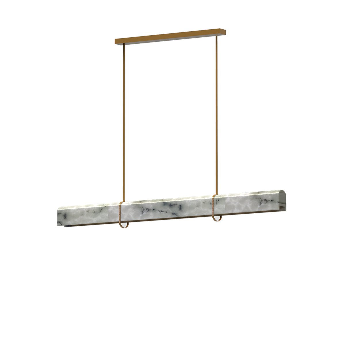 Maison Debrah Clairon linear pendant light in polished veined alabaster on a slim steel frame
