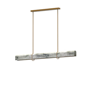 Maison Debrah Clairon linear pendant light in polished veined alabaster on a slim steel frame