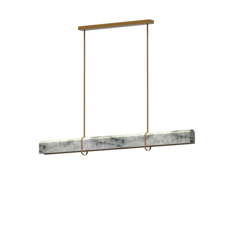 Maison Debrah Clairon linear pendant light in polished veined alabaster on a slim steel frame