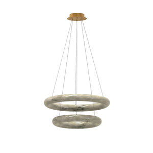 Maison Debrah Elvara circular alabaster ring pendant light with deep metallic steel frame