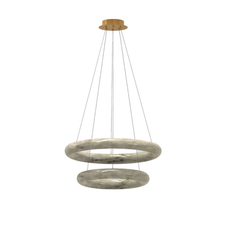 Maison Debrah Elvara circular alabaster ring pendant light with deep metallic steel frame