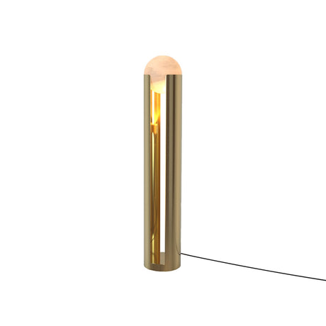 Maison Debrah Serano tall alabaster and steel floor lamp on a round base