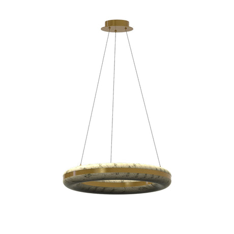 Maison Debrah Elvara circular alabaster ring pendant light with deep metallic steel frame — view 2
