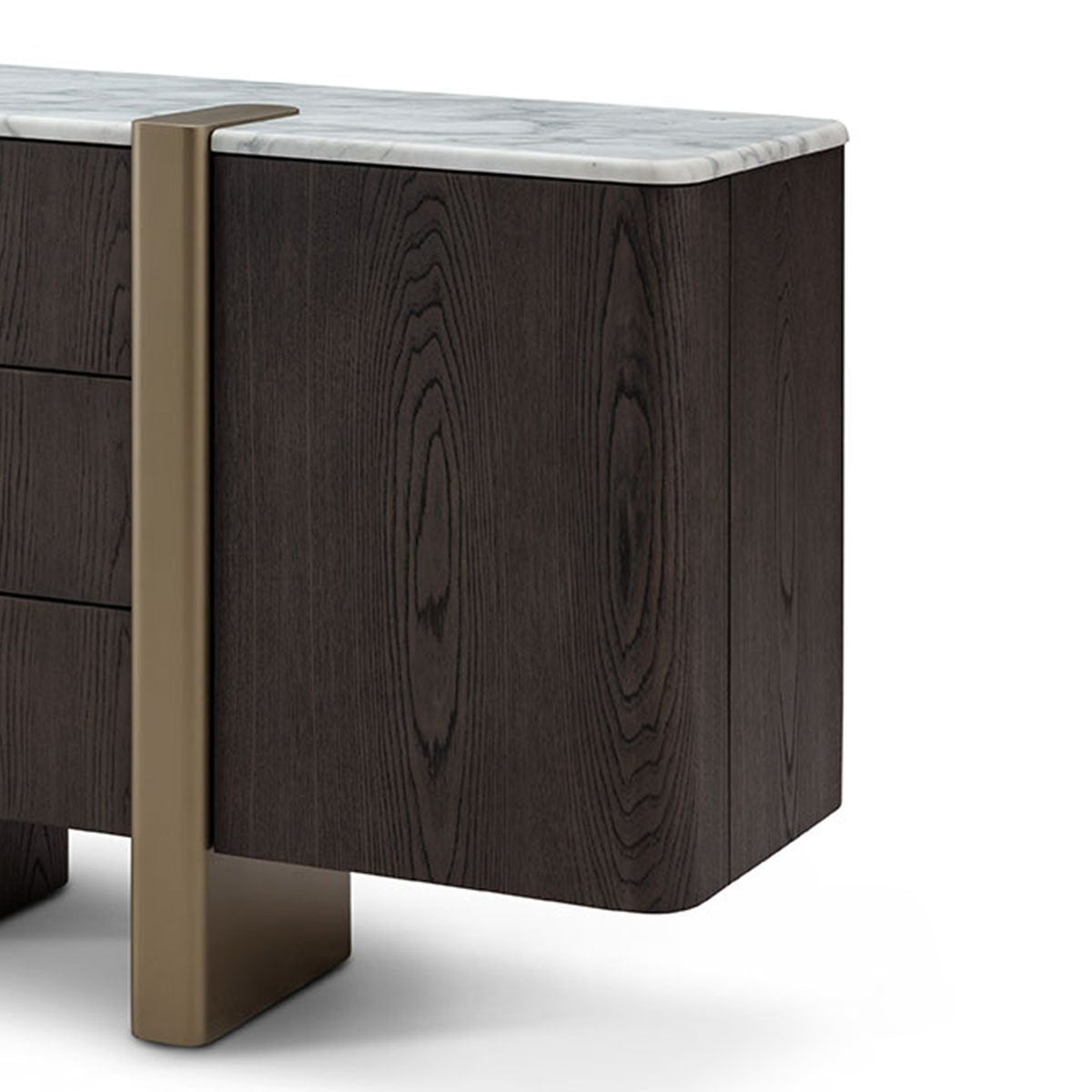 Maison Debrah Oragon low cabinet with white marble top, dark grey elm body and brass leg — view 4