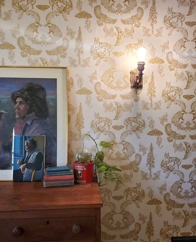 Dipped in Moonlight Wallpaper, Cocolea Natty & Polly, Cream / Gold, Per roll (52 cm × 10 m),