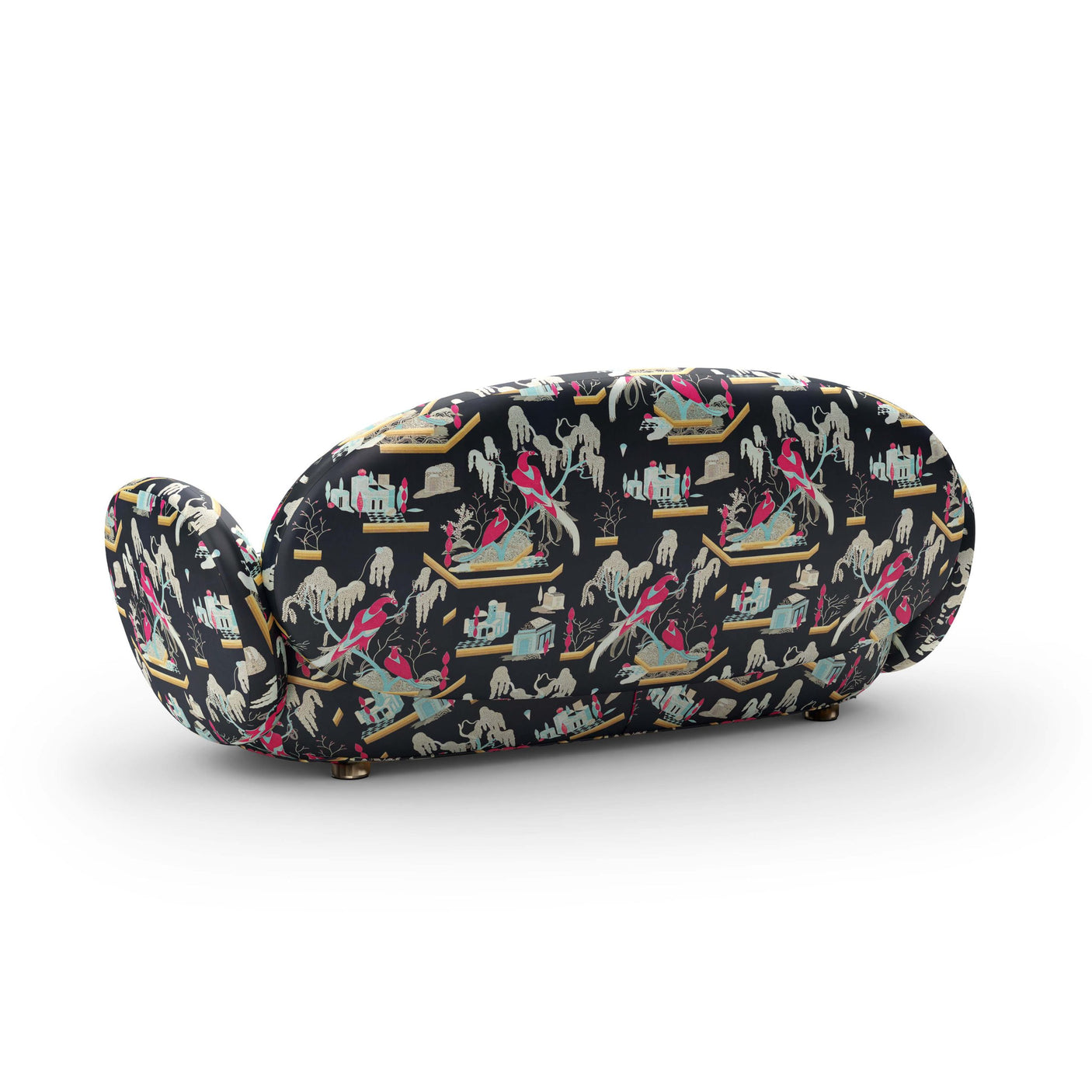 Dolce Sofa - Plush Black-Pink Jacquard Fabric Cocolea