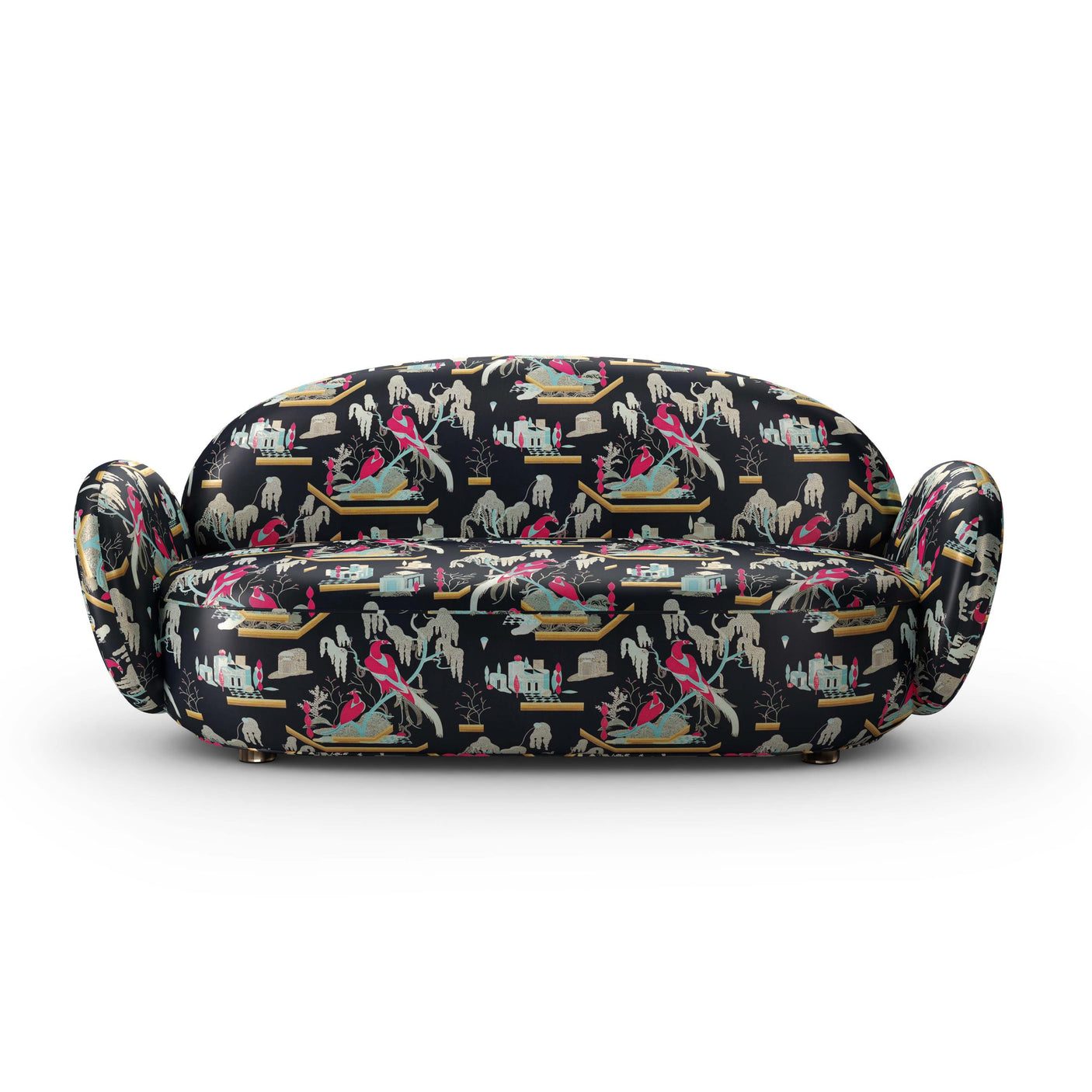 Dolce Sofa - Plush Black-Pink Jacquard Fabric Cocolea