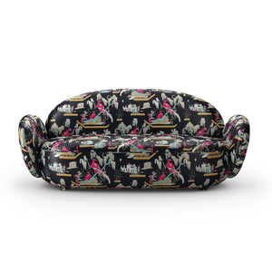 Dolce Sofa - Plush Black-Pink Jacquard Fabric Cocolea