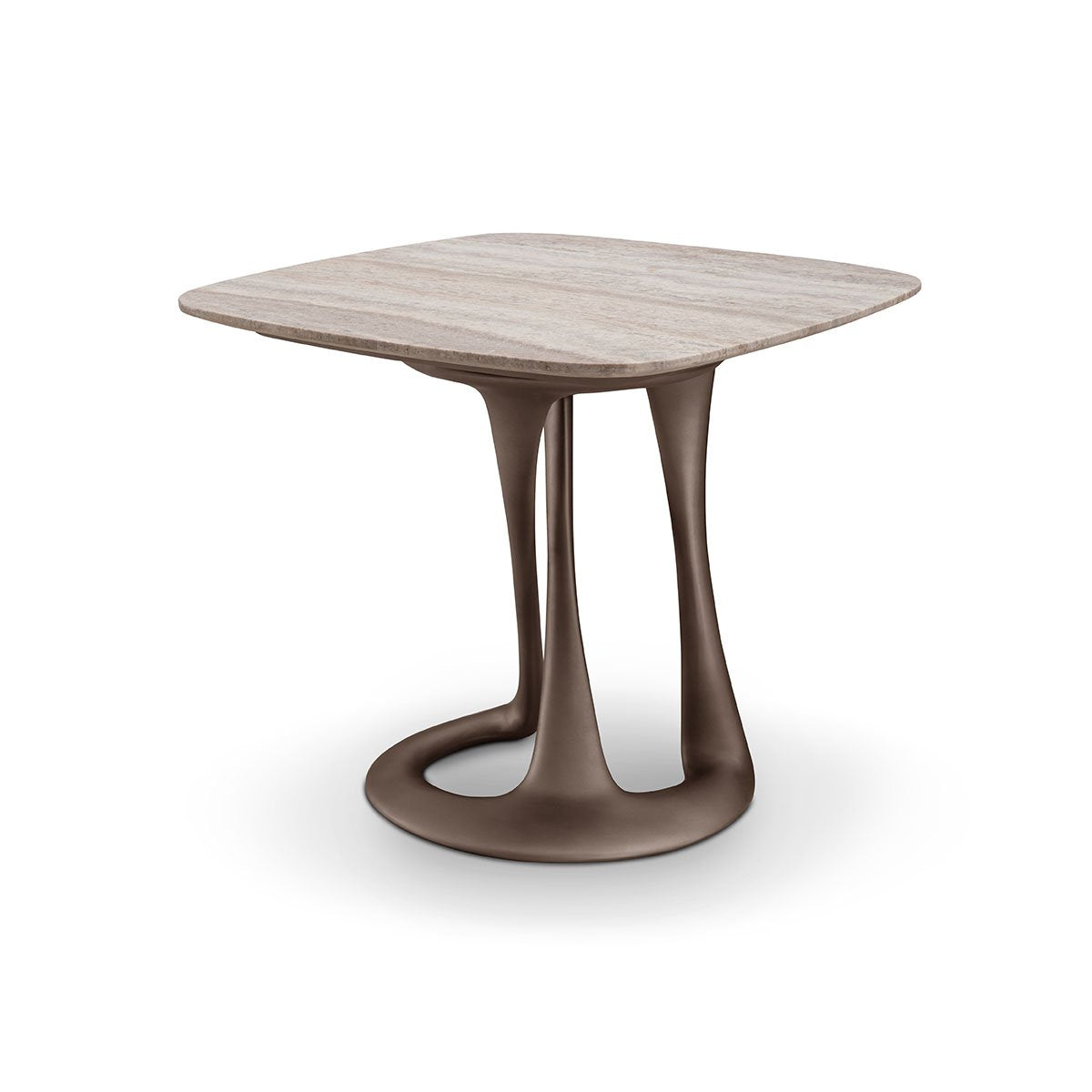 Solan Matte Travertine Side Table on Two-Tone Grey Base, Maison Debrah, , ,