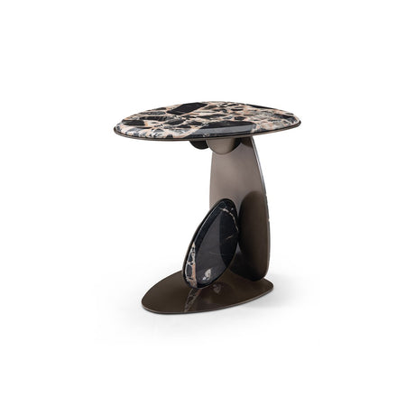 Maison Debrah Lille side table in Bvlgari black marble with brushed black nickel frame