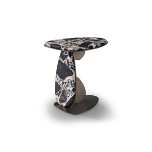 Maison Debrah Lille side table in Bvlgari black marble with brushed black nickel frame — view 2