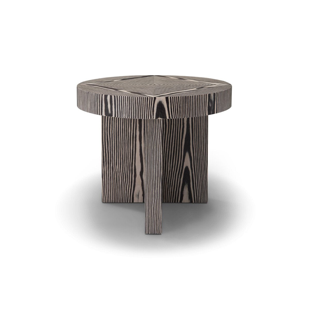 Siena Round Side Table in Natural Zebra-Pattern Wood Veneer, Maison Debrah, , ,