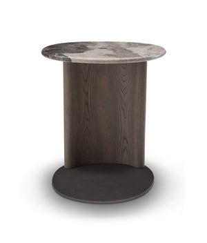 Torvenne Curved Elm Side Table with Leathered Brown Marble Top, Maison Debrah, , ,