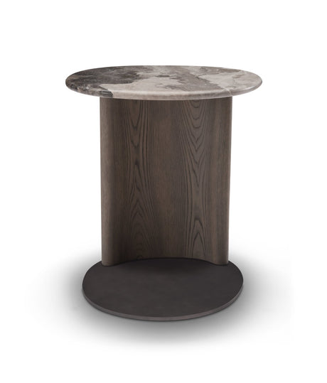Maison Debrah Torvenne curved elm side table with leathered brown marble top