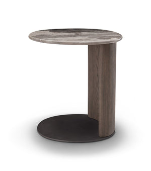 Torvenne Curved Elm Side Table with Leathered Brown Marble Top, Maison Debrah, , ,
