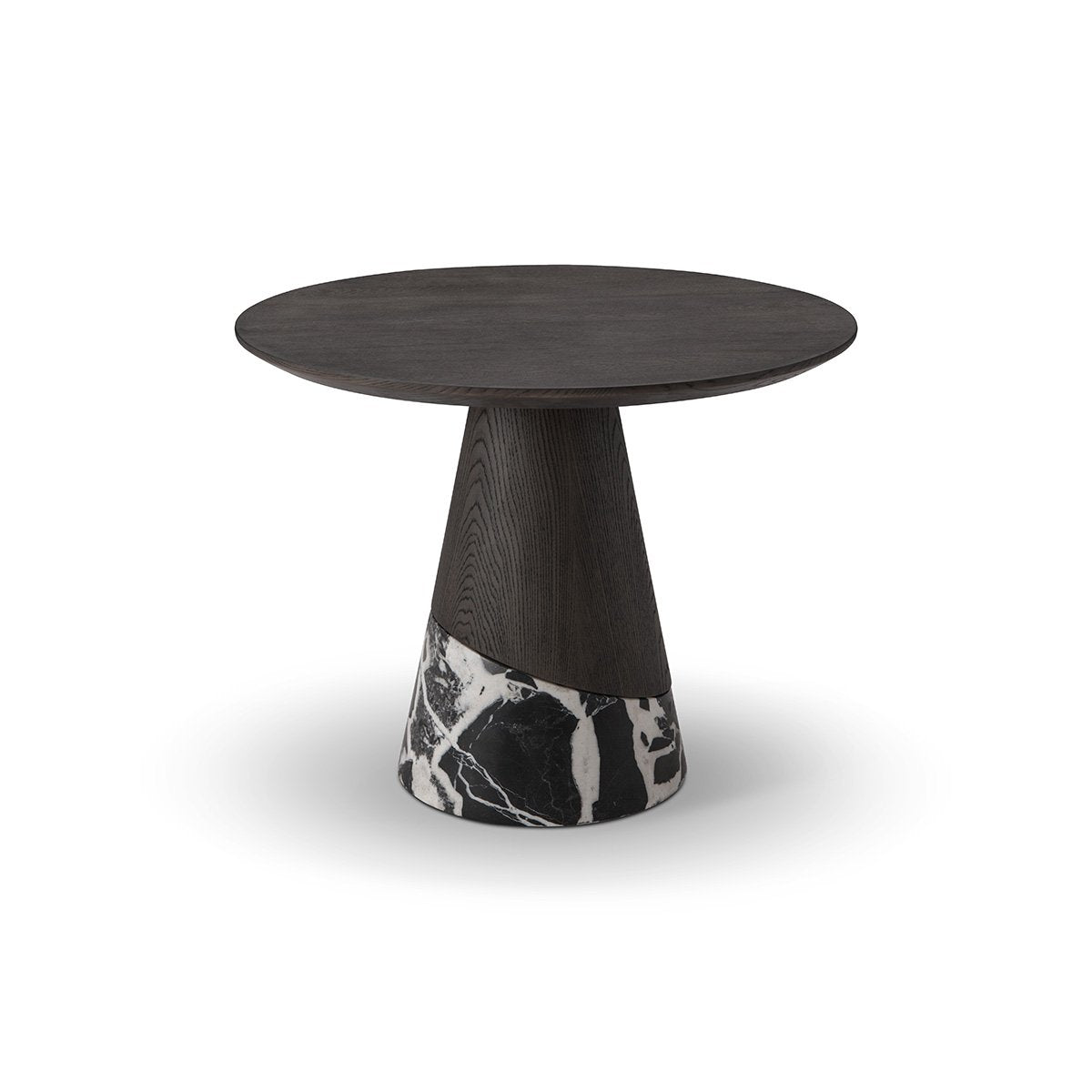 Maison Debrah Nara round side table with dark ash veneer top and black marble base