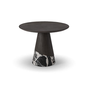 Maison Debrah Nara round side table with dark ash veneer top and black marble base