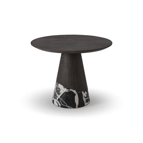 Maison Debrah Nara round side table with dark ash veneer top and black marble base