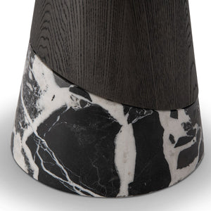 Maison Debrah Nara round side table with dark ash veneer top and black marble base — view 3
