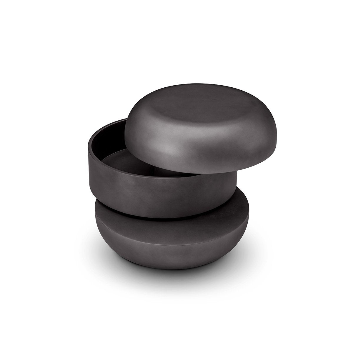 Maison Debrah Halden round grey lacquered side table with two rotating top tiers — view 2