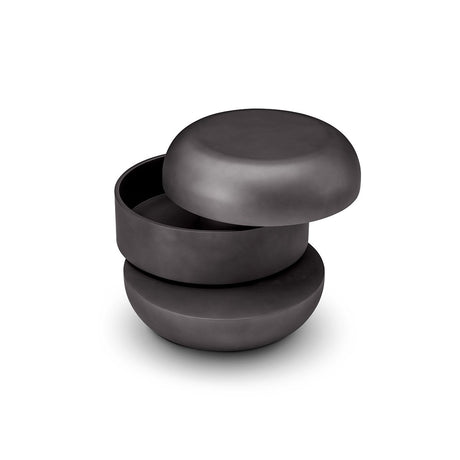 Maison Debrah Halden round grey lacquered side table with two rotating top tiers — view 2