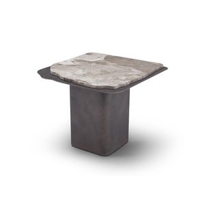 Maison Debrah Weylen side table with white marble top on a vintage brass pedestal base — view 3